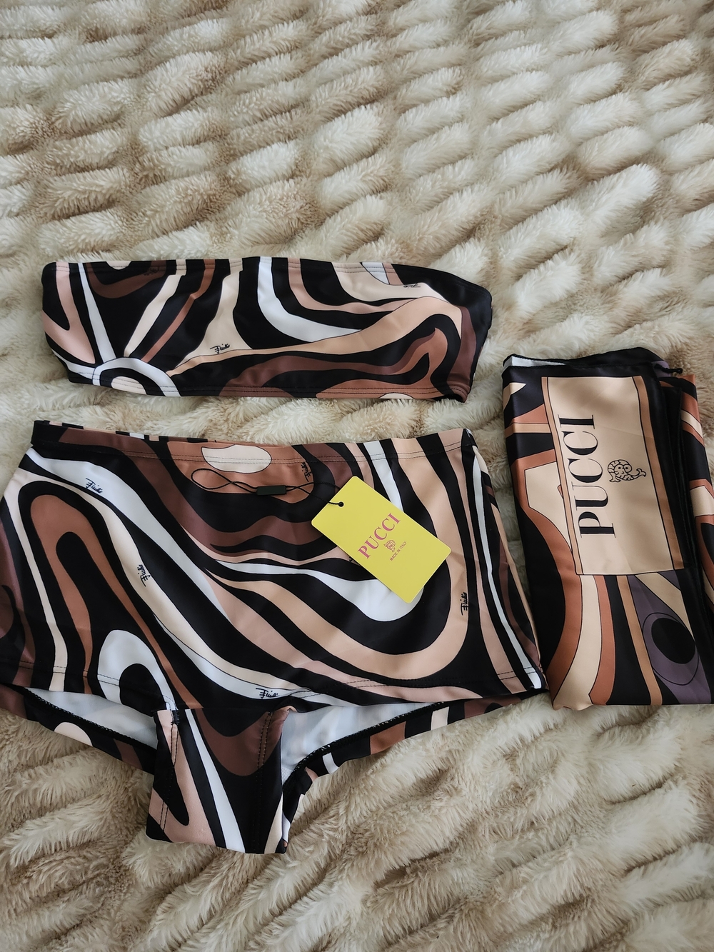 Emilio Pucci Black, Beige & White Patterned Bikini Set Xs